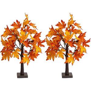 Bright 2 Pack 24 Inch Lighted Thanksgiving Fall Maple Tree Decor, 24 LED